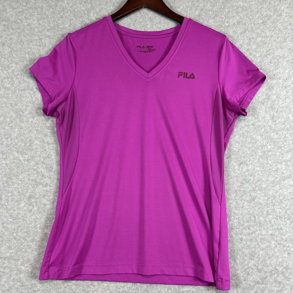 Fila Shirt Womens Large Pink Short Sleeve Running Sport Stretch Performance Gym